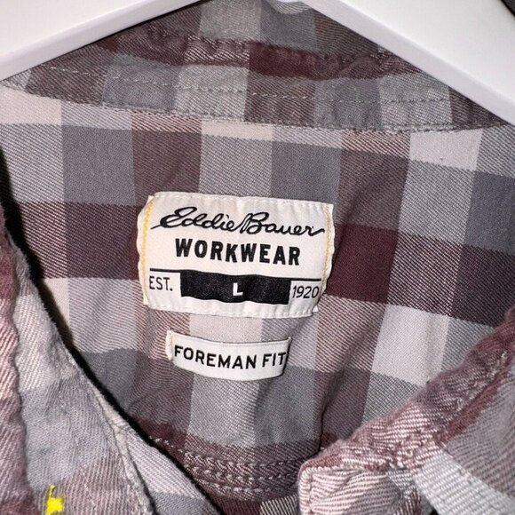 Eddie Bauer Workwear Shirt Mens Large Foreman Fit Brown Gray Plaid - Picture 1 of 9